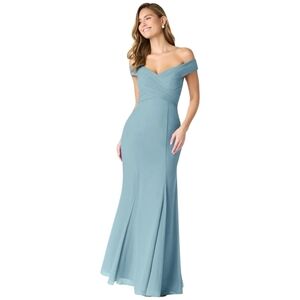 Azazie Lecia‎ Smoky Blue Off the Shoulder Long Gown Size 10
